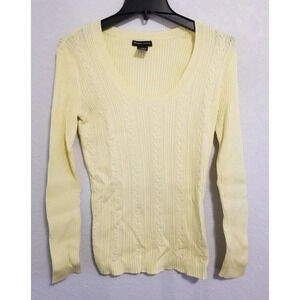 New York & Company Sweater Yellow Medium Scoop Neck Cable Ribbed Womens